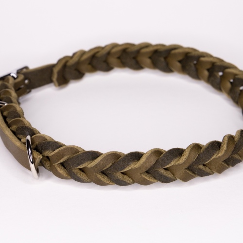 Halsband | Flechtung komplett | Fettleder | Olive | 48-53 cm