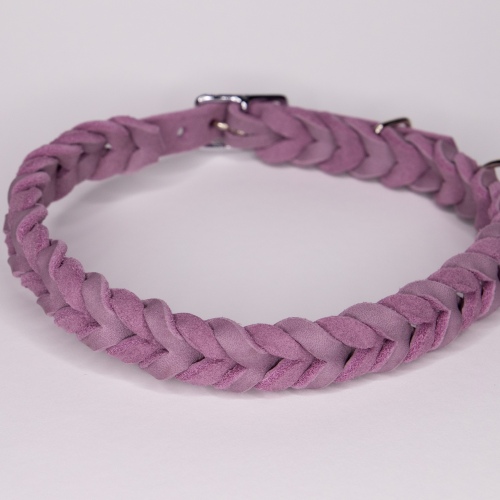 Halsband | Flechtung komplett | Fettleder | Flieder | 42-47 cm