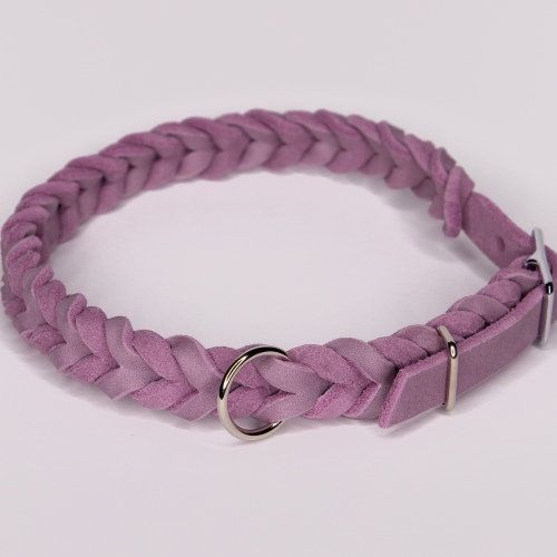 Halsband | Flechtung komplett | Fettleder | Flieder | 42-47 cm